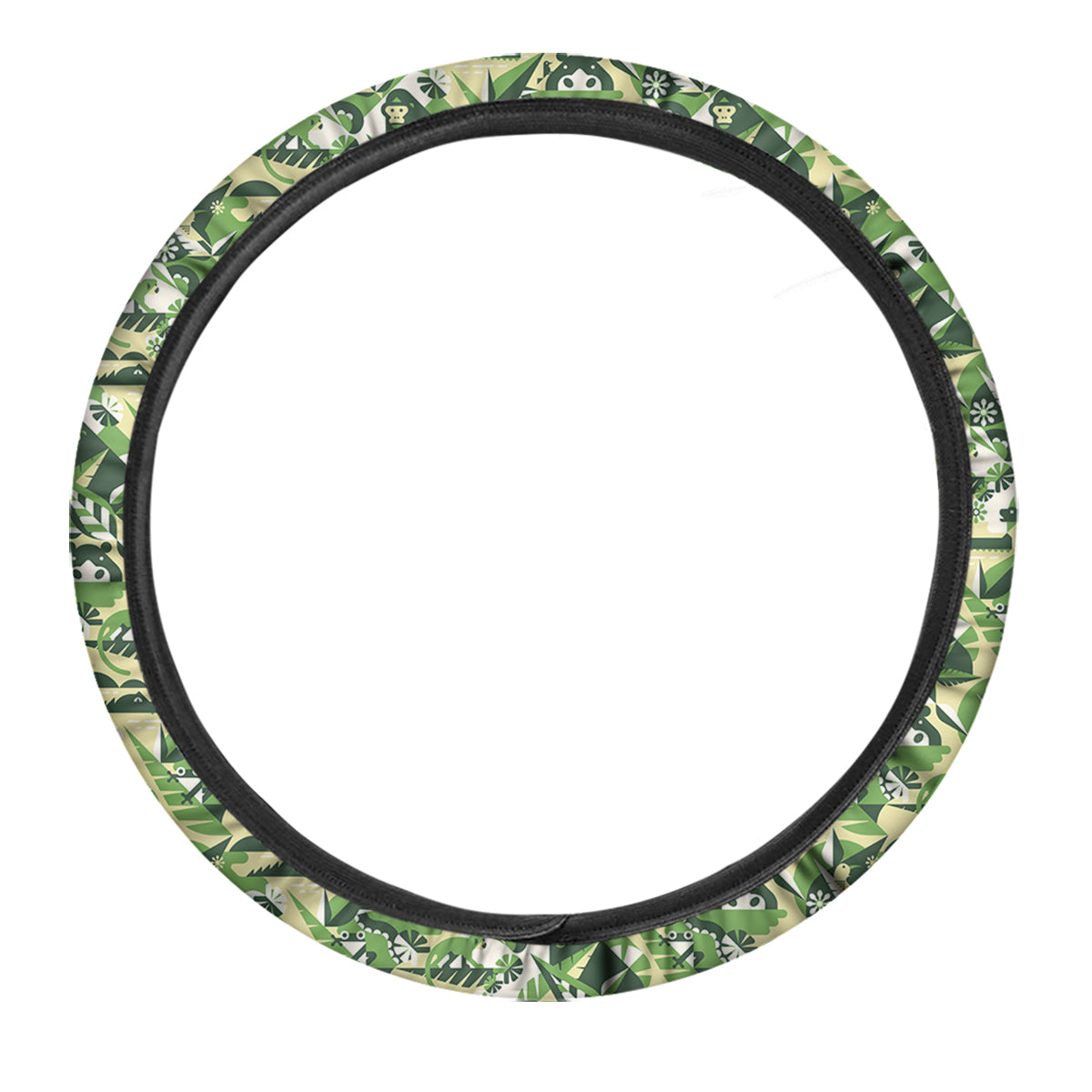Green Geometric African Jungle Print Pattern Car Steering Wheel Cover-grizzshop