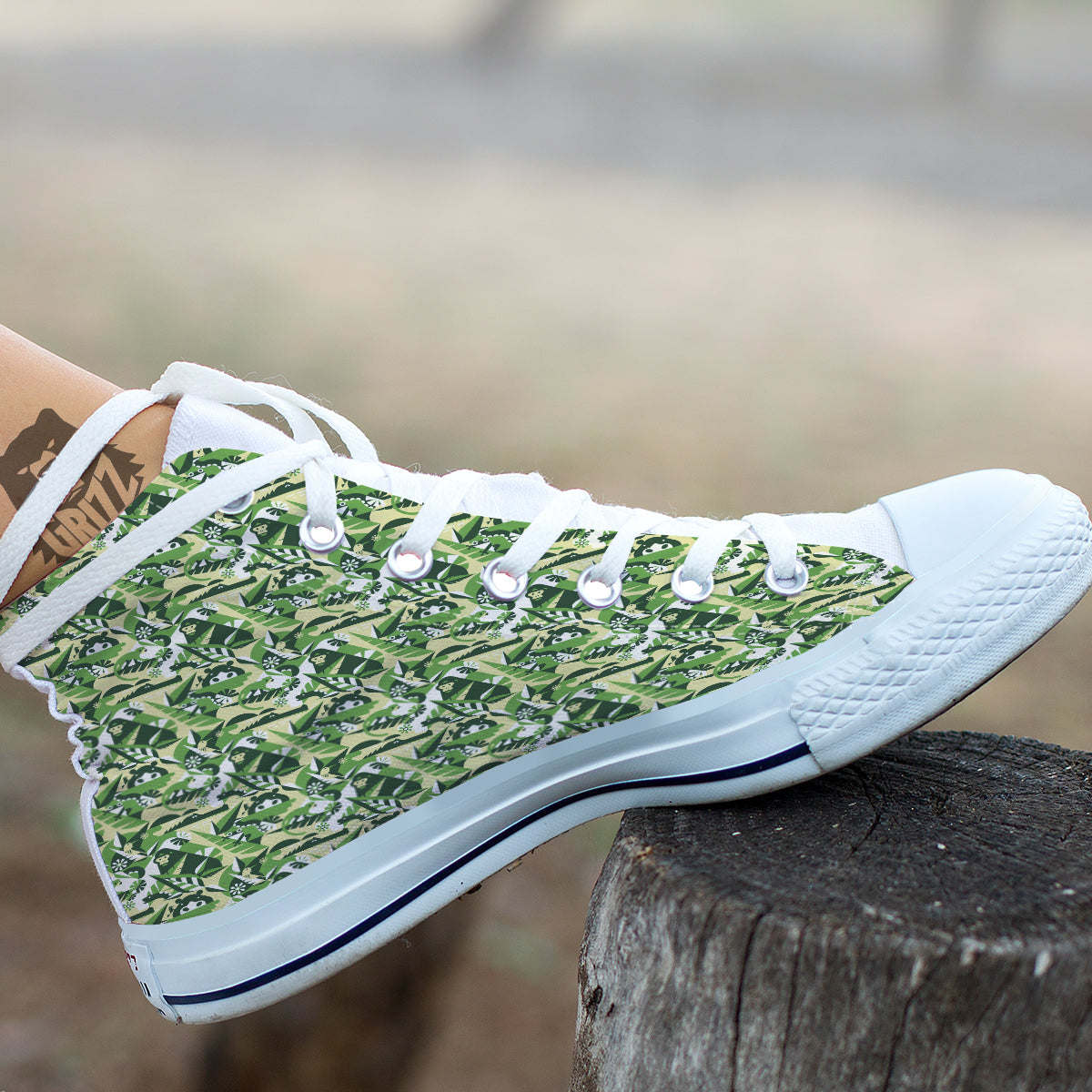 Green Geometric African Jungle Print Pattern White High Top Shoes-grizzshop