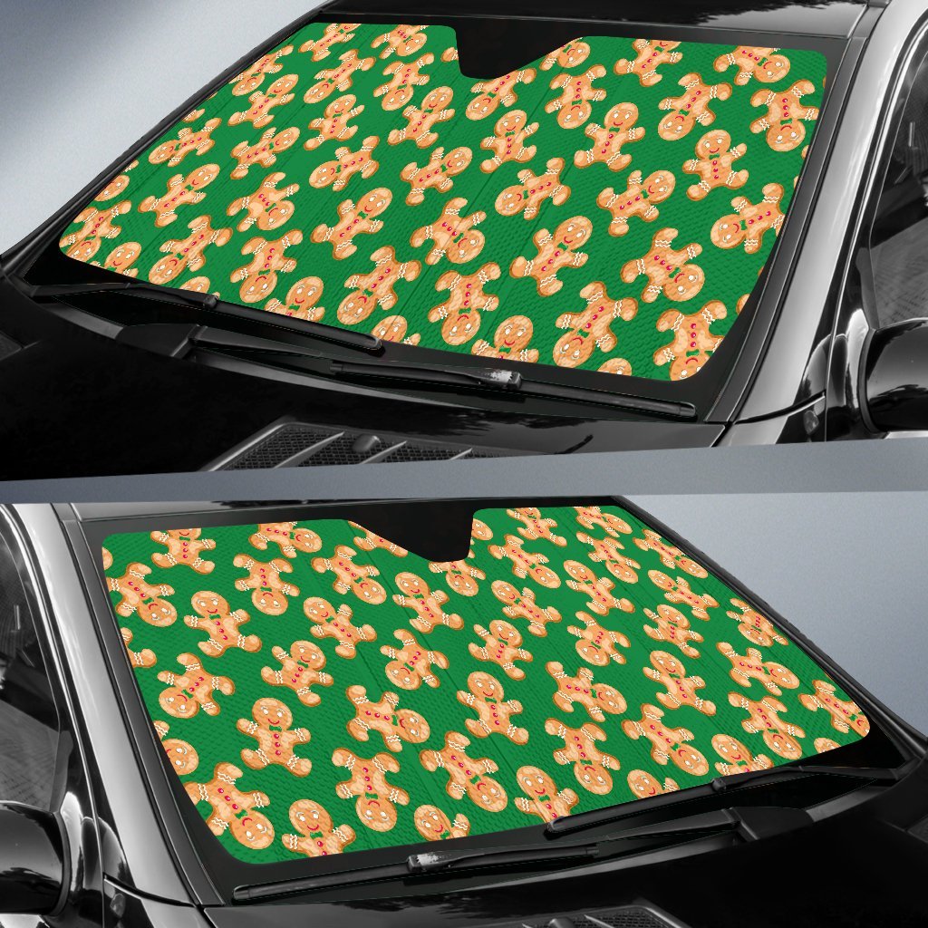 Green Gingerbread Man Chirstmas Pattern Print Car Sun Shade-grizzshop