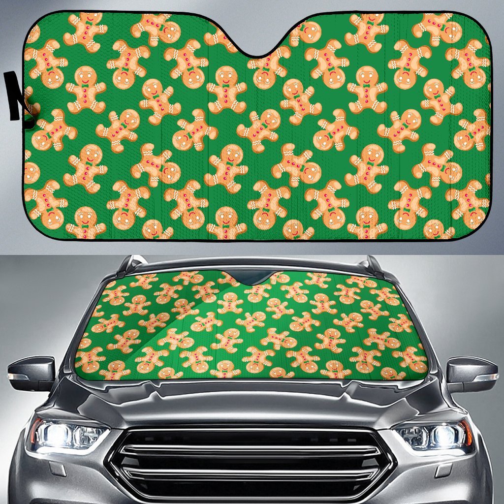Green Gingerbread Man Chirstmas Pattern Print Car Sun Shade-grizzshop