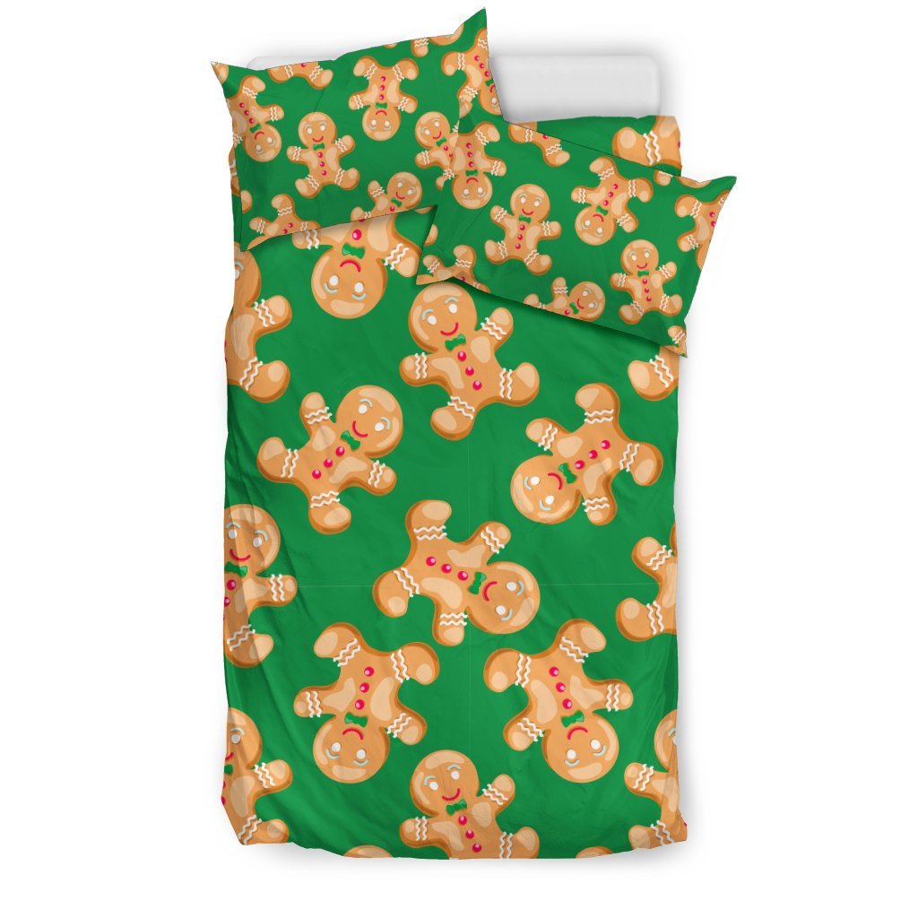 Green Gingerbread Man Chirstmas Pattern Print Duvet Cover Bedding Set-grizzshop