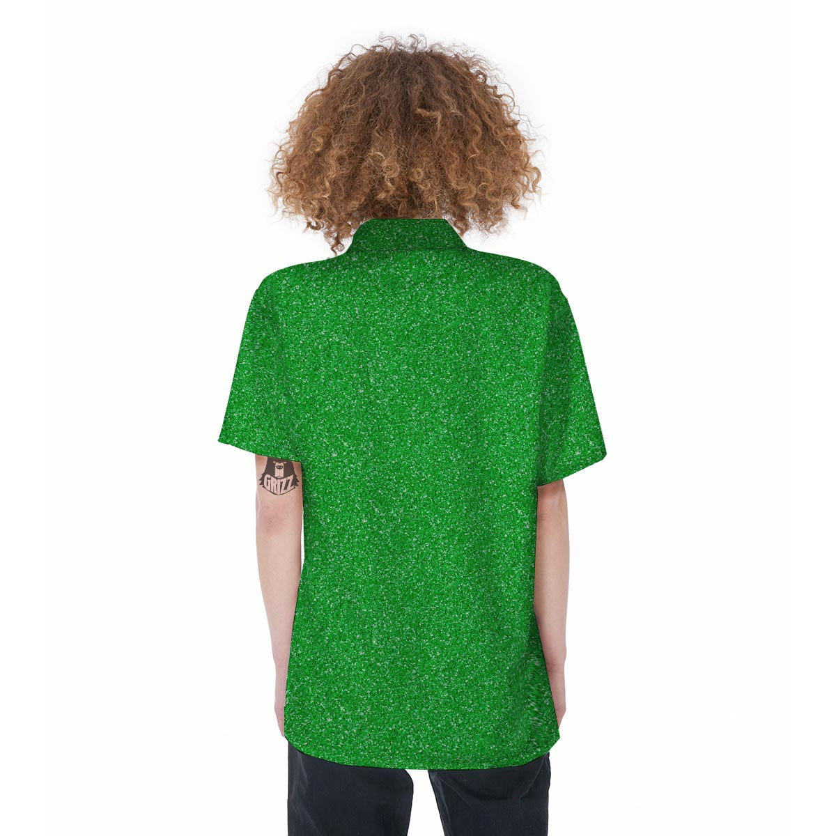 Green Glitter Texture Print Women's Short Sleeve Shirts-grizzshop