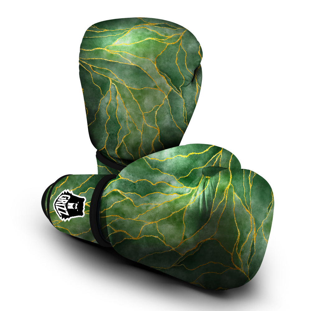 Green Golden Cracked Marble Print Boxing Gloves-grizzshop