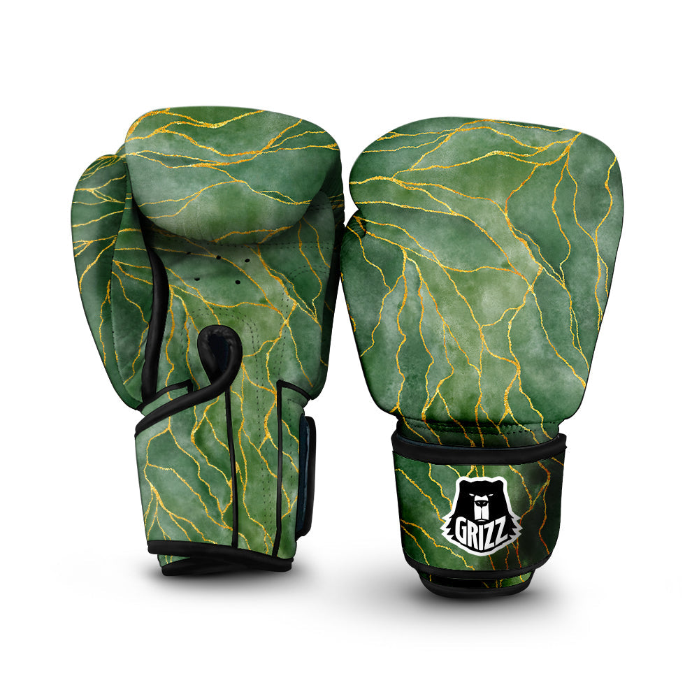 Green Golden Cracked Marble Print Boxing Gloves-grizzshop