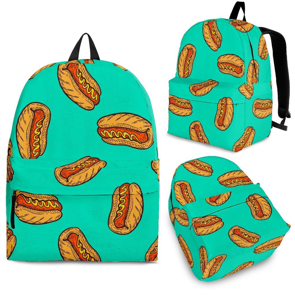 Green Hot Dog Pattern Print Backpack-grizzshop