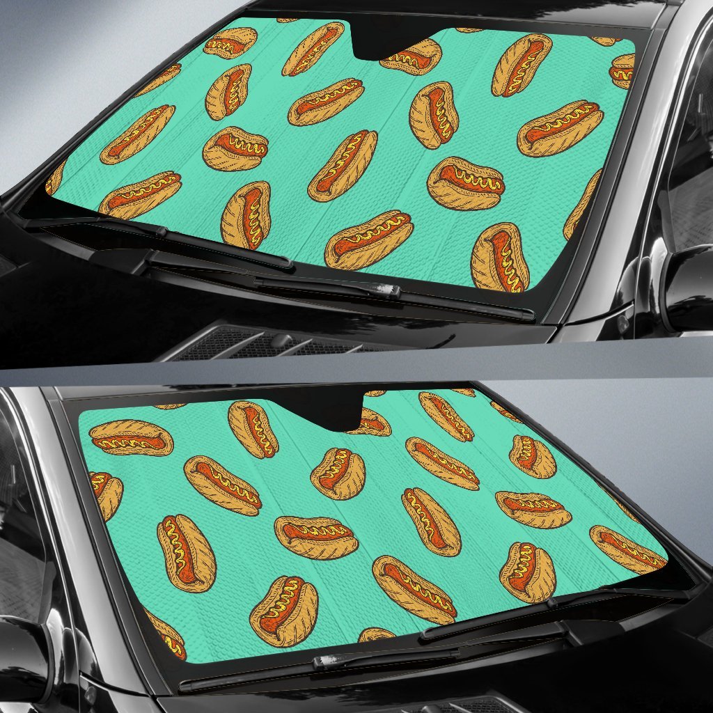 Green Hot Dog Pattern Print Car Sun Shade-grizzshop