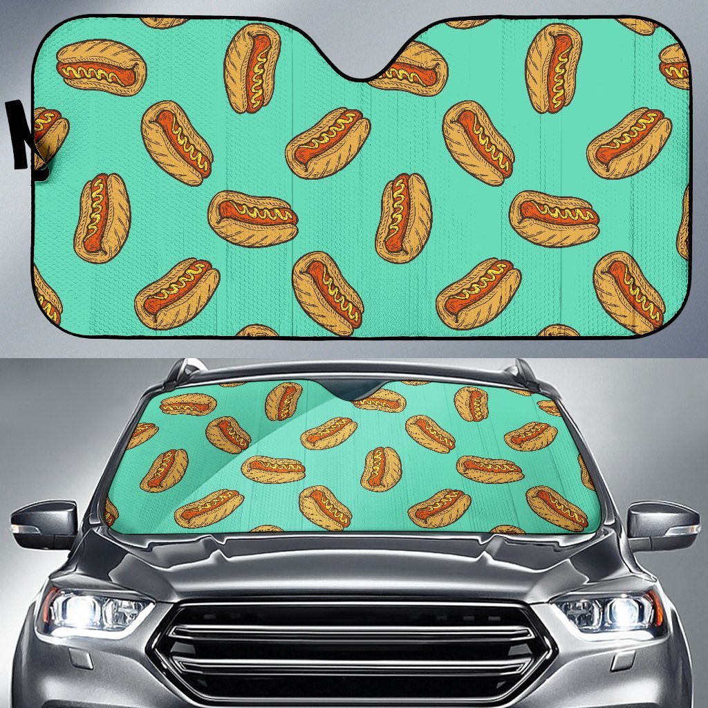Green Hot Dog Pattern Print Car Sun Shade-grizzshop