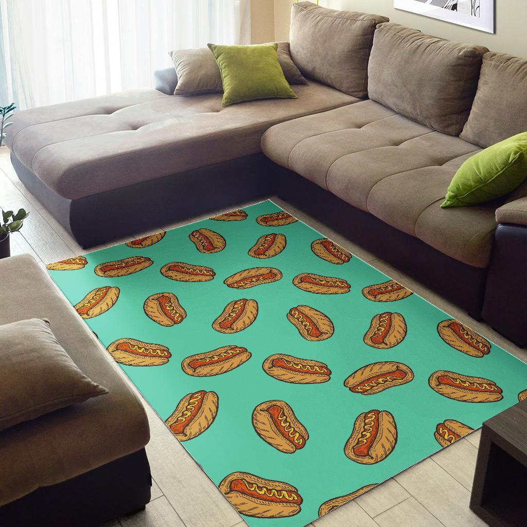 Green Hot Dog Pattern Print Floor Mat-grizzshop
