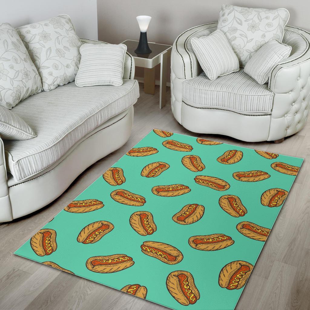 Green Hot Dog Pattern Print Floor Mat-grizzshop