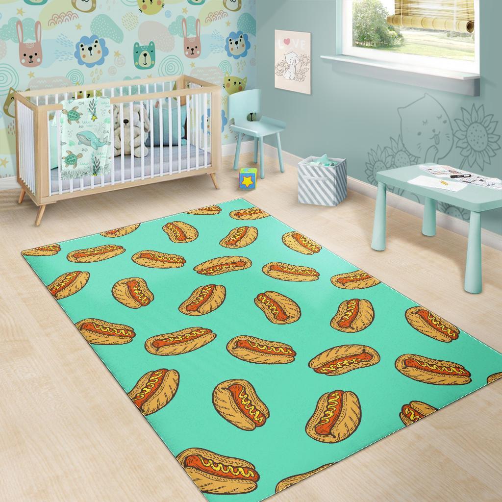 Green Hot Dog Pattern Print Floor Mat-grizzshop