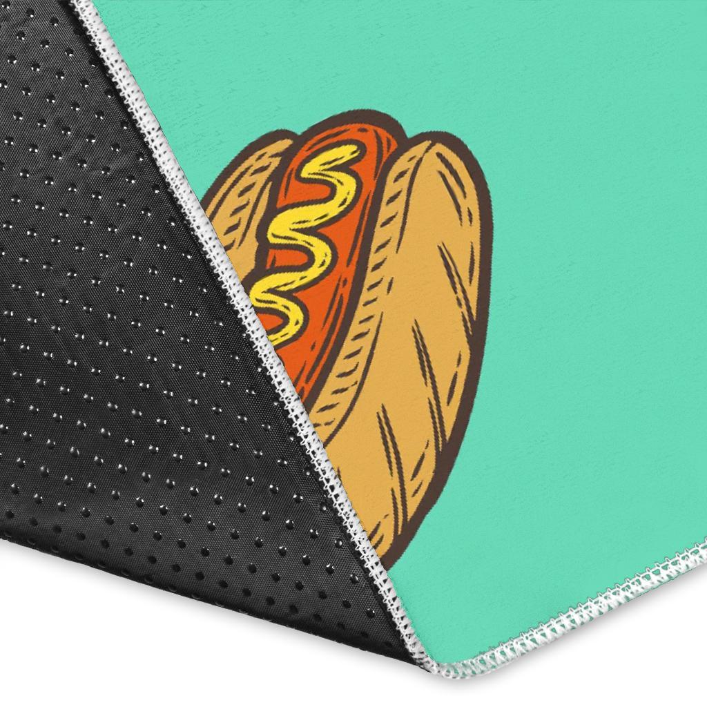 Green Hot Dog Pattern Print Floor Mat-grizzshop