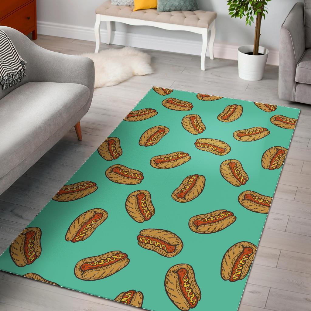 Green Hot Dog Pattern Print Floor Mat-grizzshop