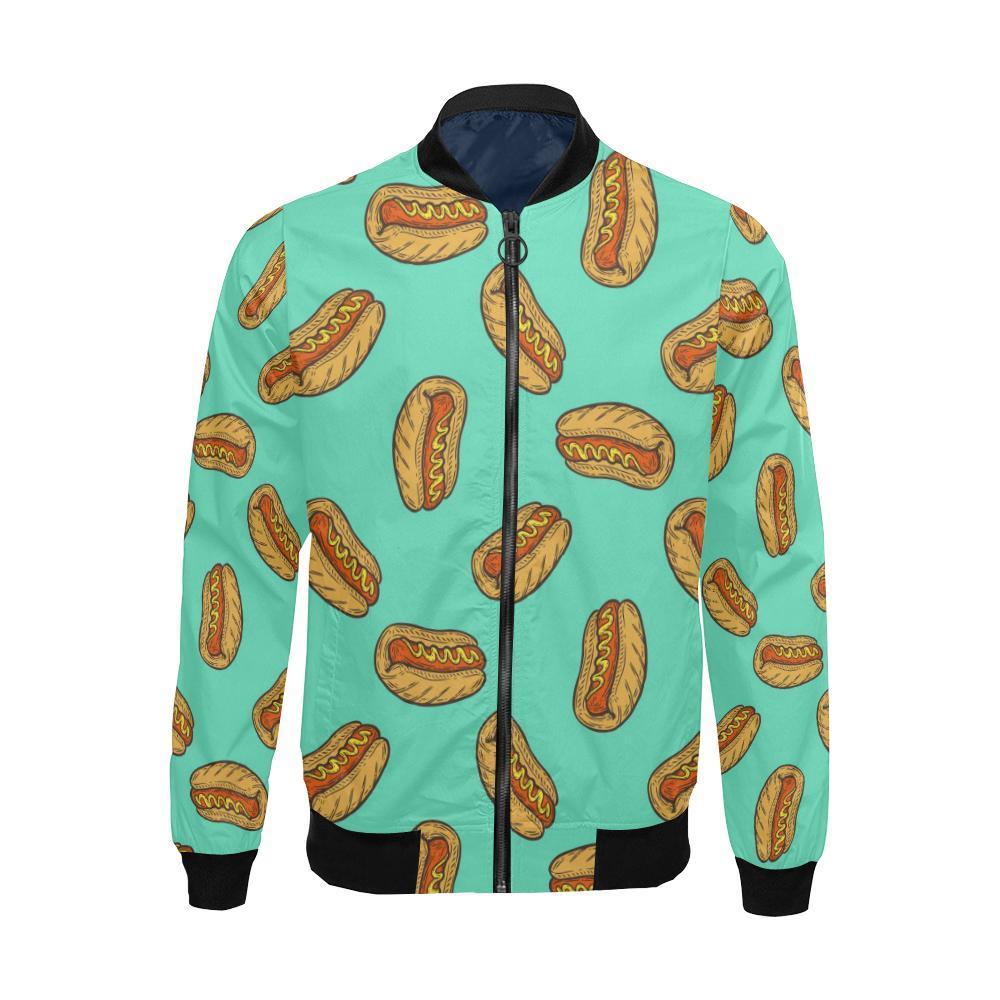 Green Hot Dog Pattern Print Men's Bomber Jacket-grizzshop