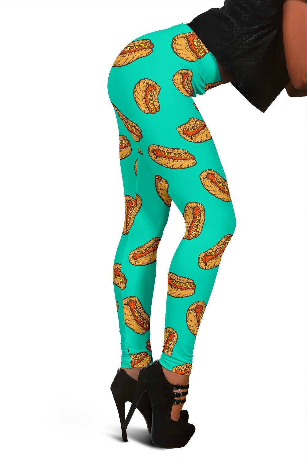 Green Hot Dog Pattern Print Women Leggings-grizzshop