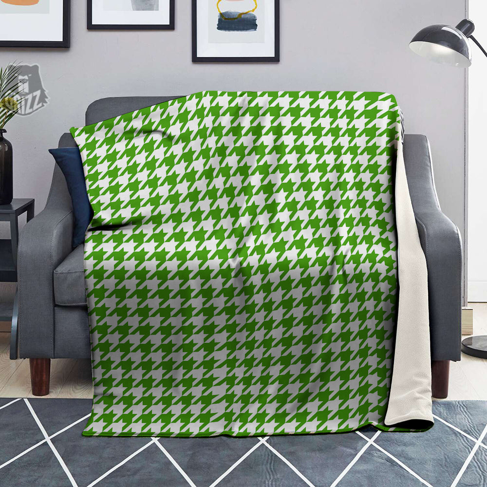 Green Houndstooth Print Blanket-grizzshop
