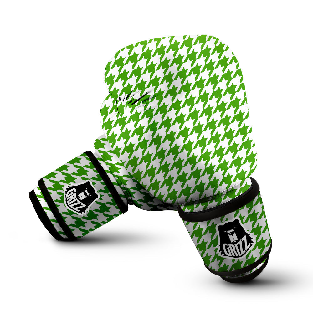 Green Houndstooth Print Boxing Gloves-grizzshop