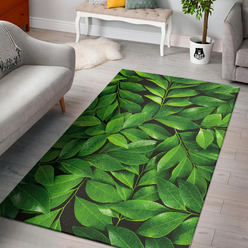 Green Leaf Print Floor Mat-grizzshop