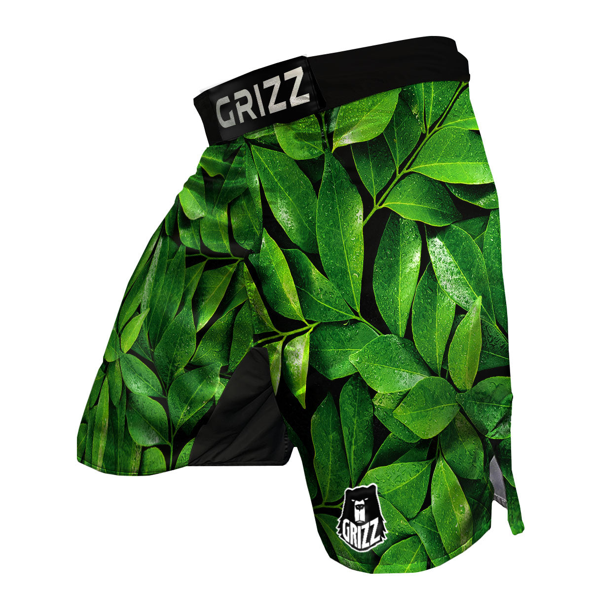 Green Leaf Print MMA Shorts-grizzshop