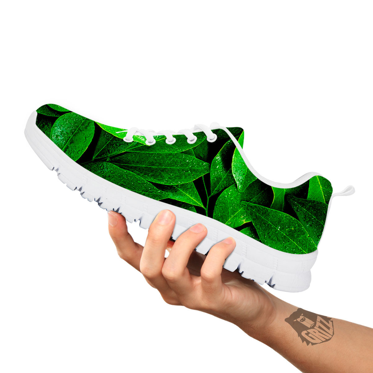 Green Leaf Print White Sneaker-grizzshop