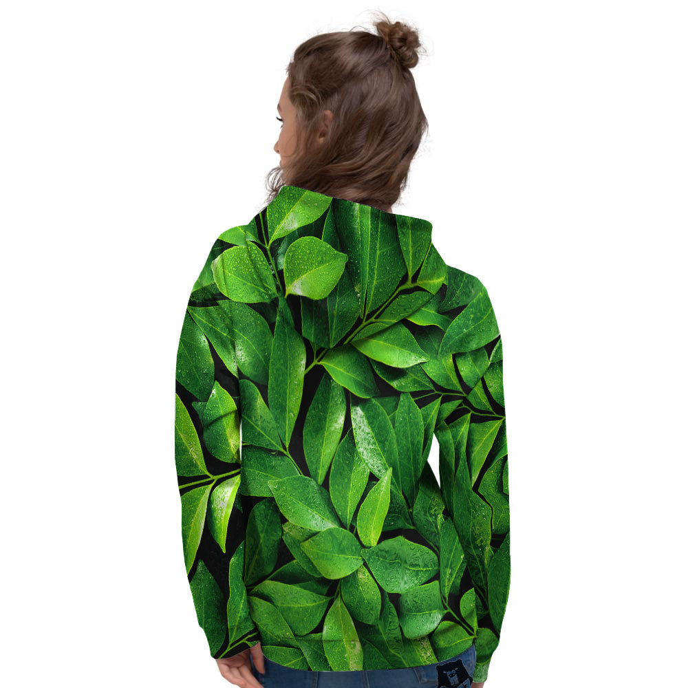 Green Leaf Print Women's Hoodie-grizzshop