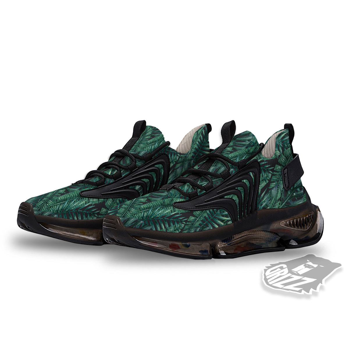 Green Leaf Tropical Print Pattern Black Gym Shoes-grizzshop
