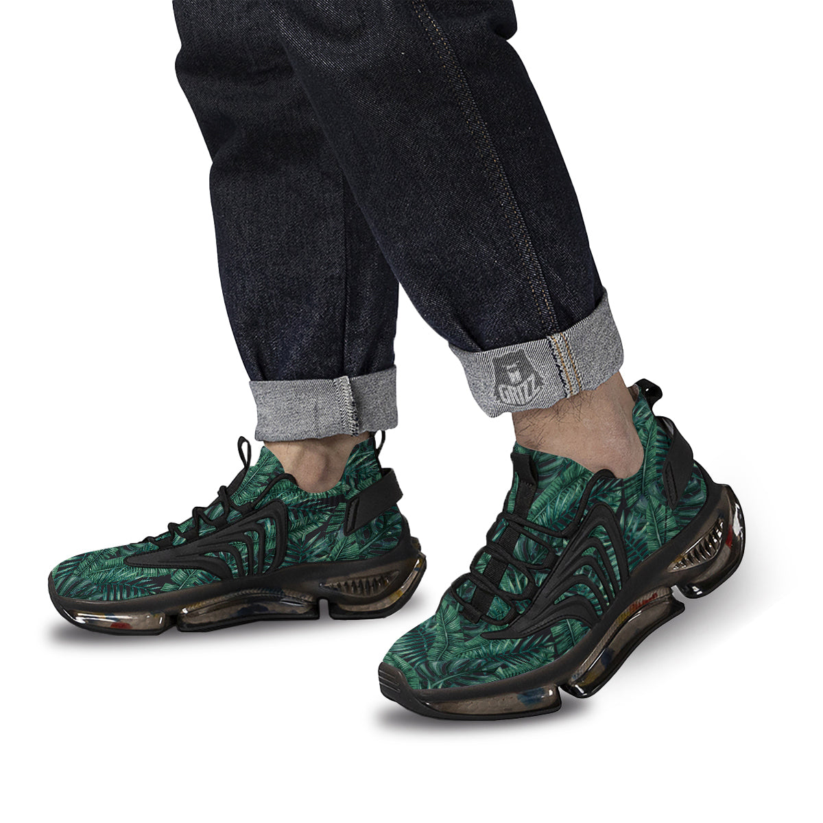 Green Leaf Tropical Print Pattern Black Gym Shoes-grizzshop