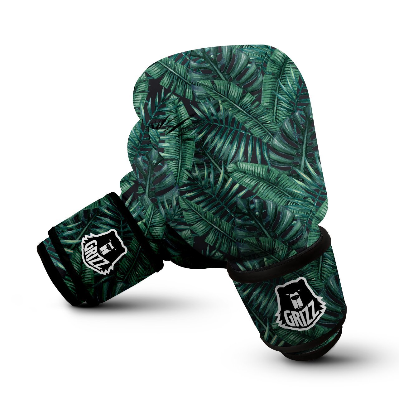 Green Leaf Tropical Print Pattern Boxing Gloves-grizzshop