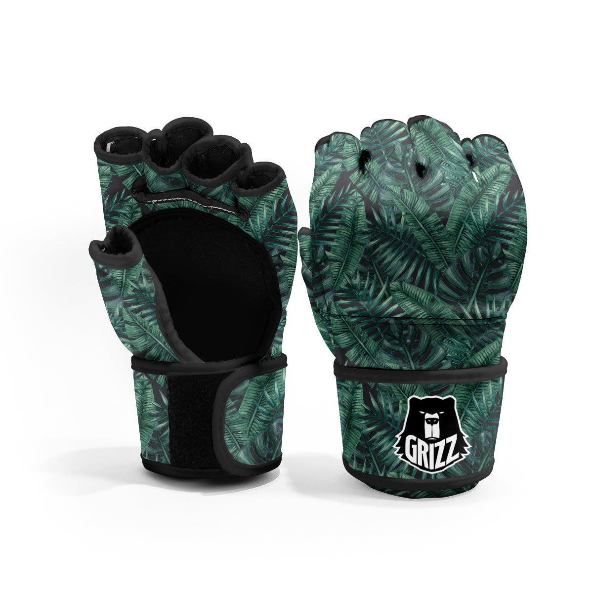Green Leaf Tropical Print Pattern MMA Gloves-grizzshop