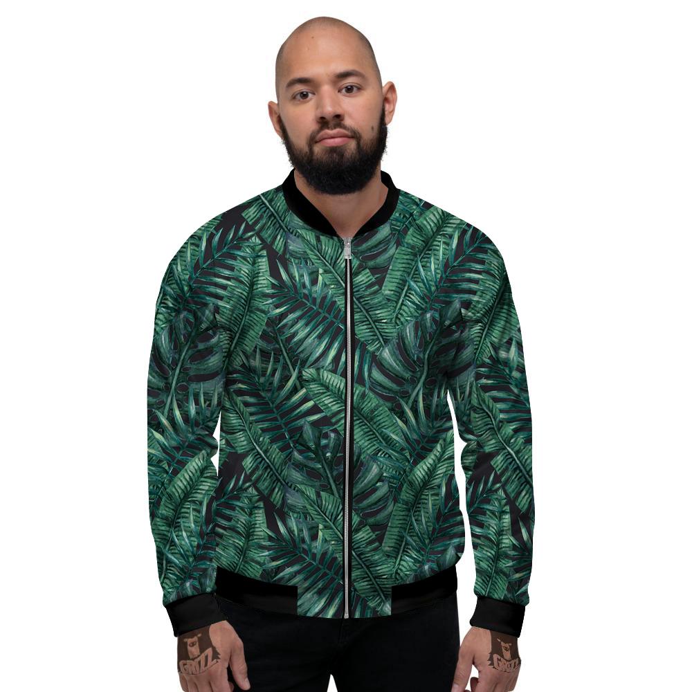 Green Leaf Tropical Print Pattern Men's Bomber Jacket-grizzshop