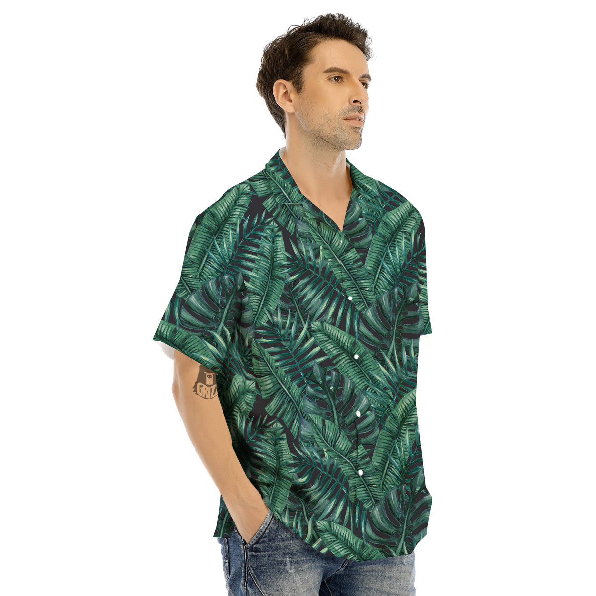 Green Leaf Tropical Print Pattern Men's Hawaiian Shirt-grizzshop