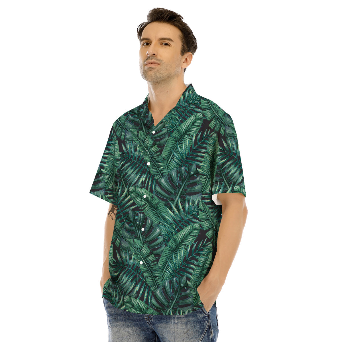 Green Leaf Tropical Print Pattern Men's Hawaiian Shirt-grizzshop