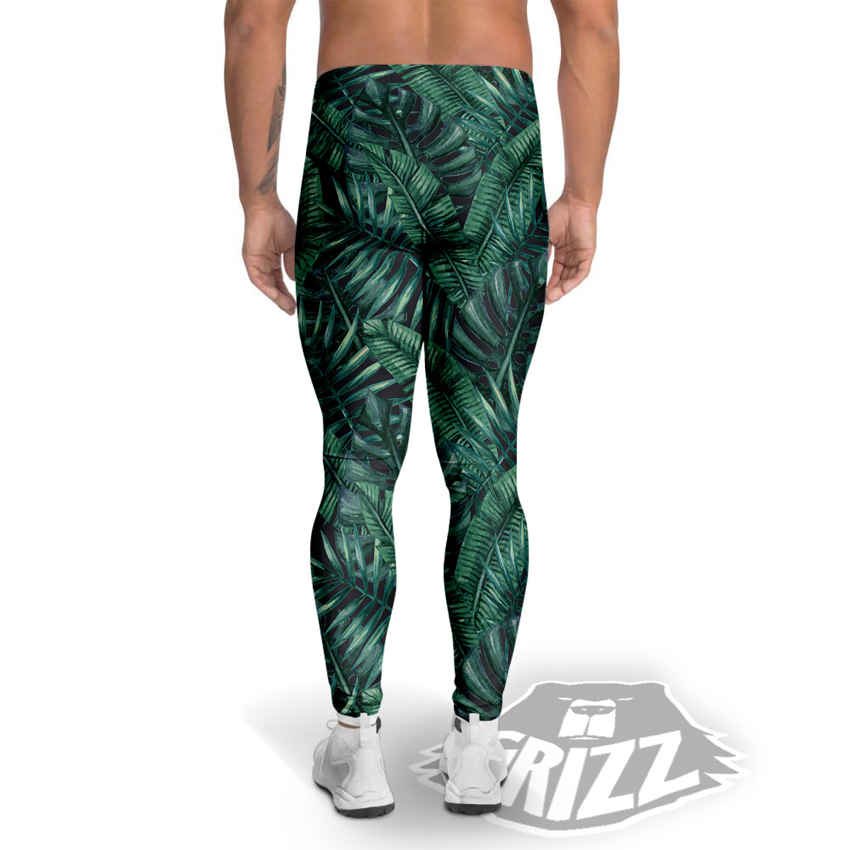 Green Leaf Tropical Print Pattern Men's Leggings-grizzshop