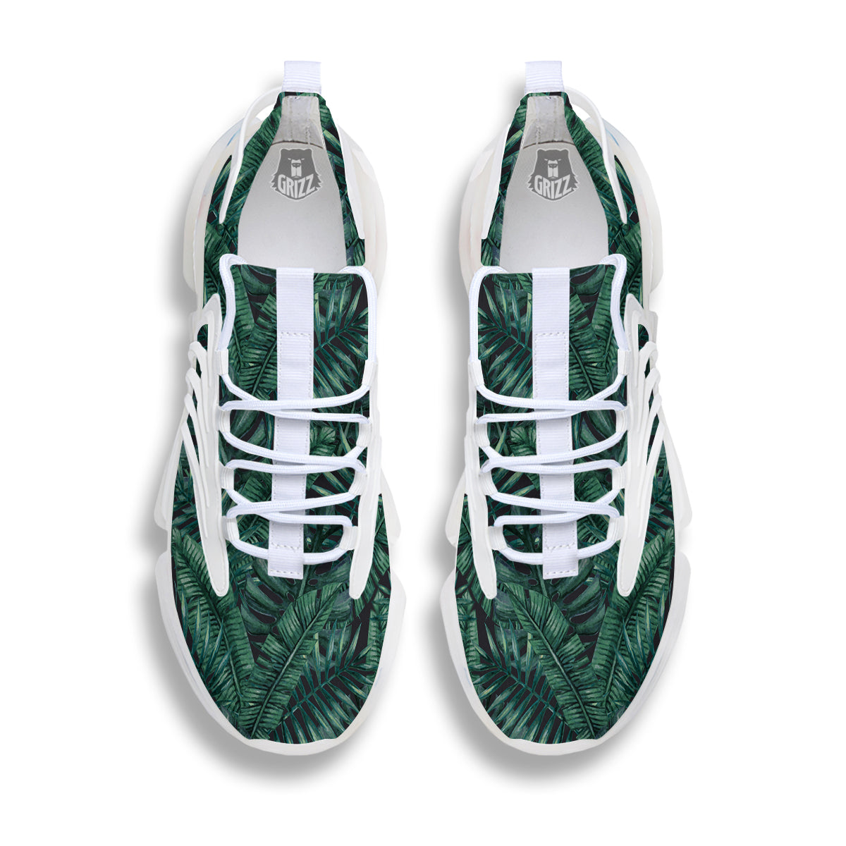 Green Leaf Tropical Print Pattern White Gym Shoes-grizzshop