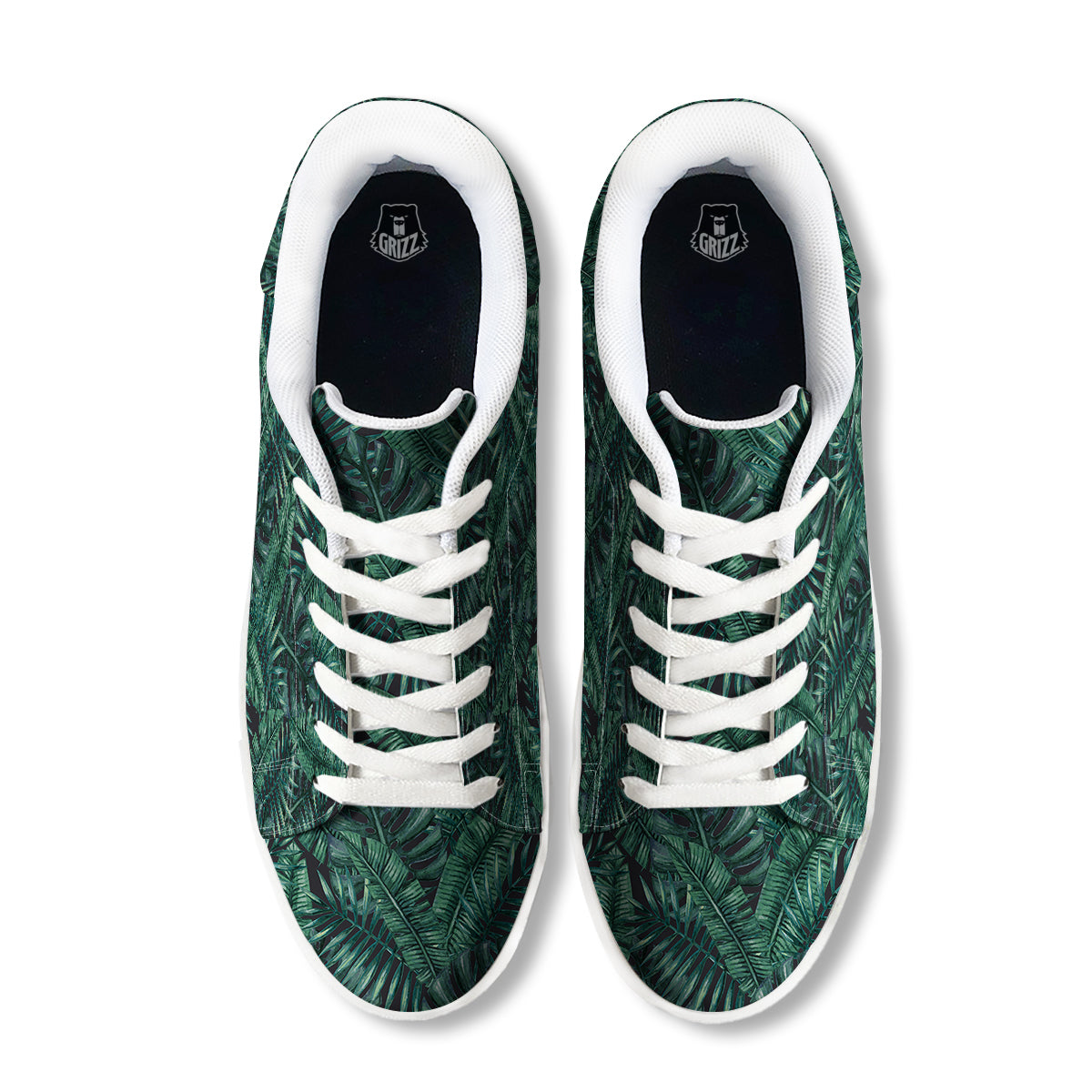 Green Leaf Tropical Print Pattern White Low Top Sneakers-grizzshop