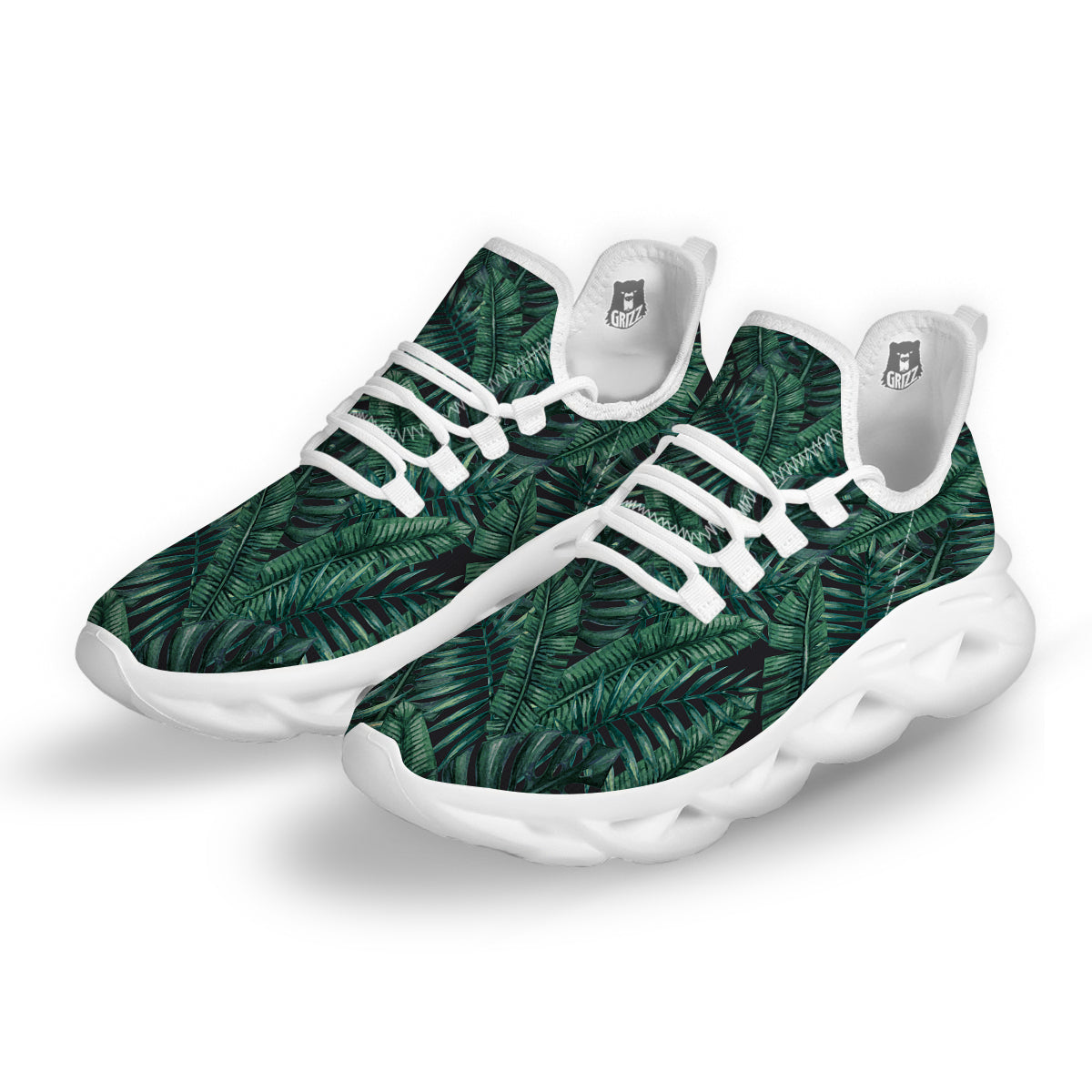 Green Leaf Tropical Print Pattern White Running Shoes-grizzshop