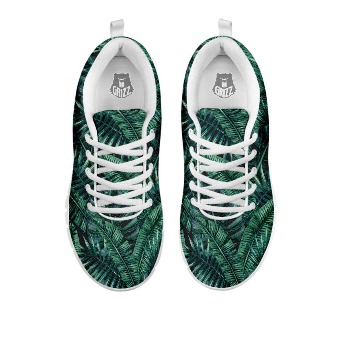 Green Leaf Tropical Print Pattern White Sneaker-grizzshop