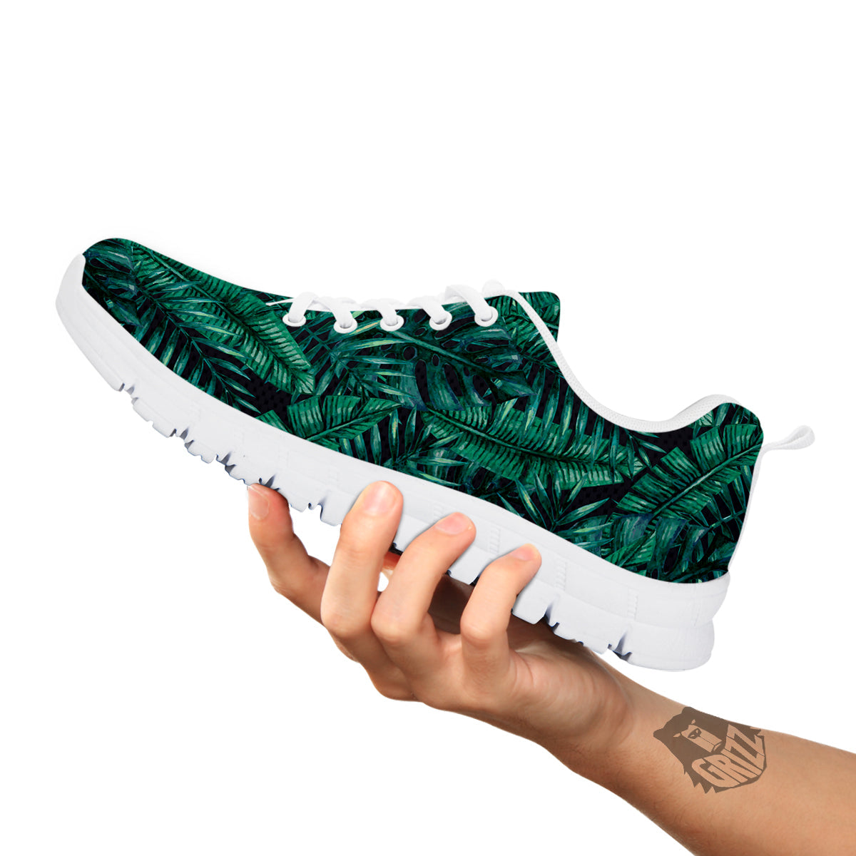 Green Leaf Tropical Print Pattern White Sneaker-grizzshop
