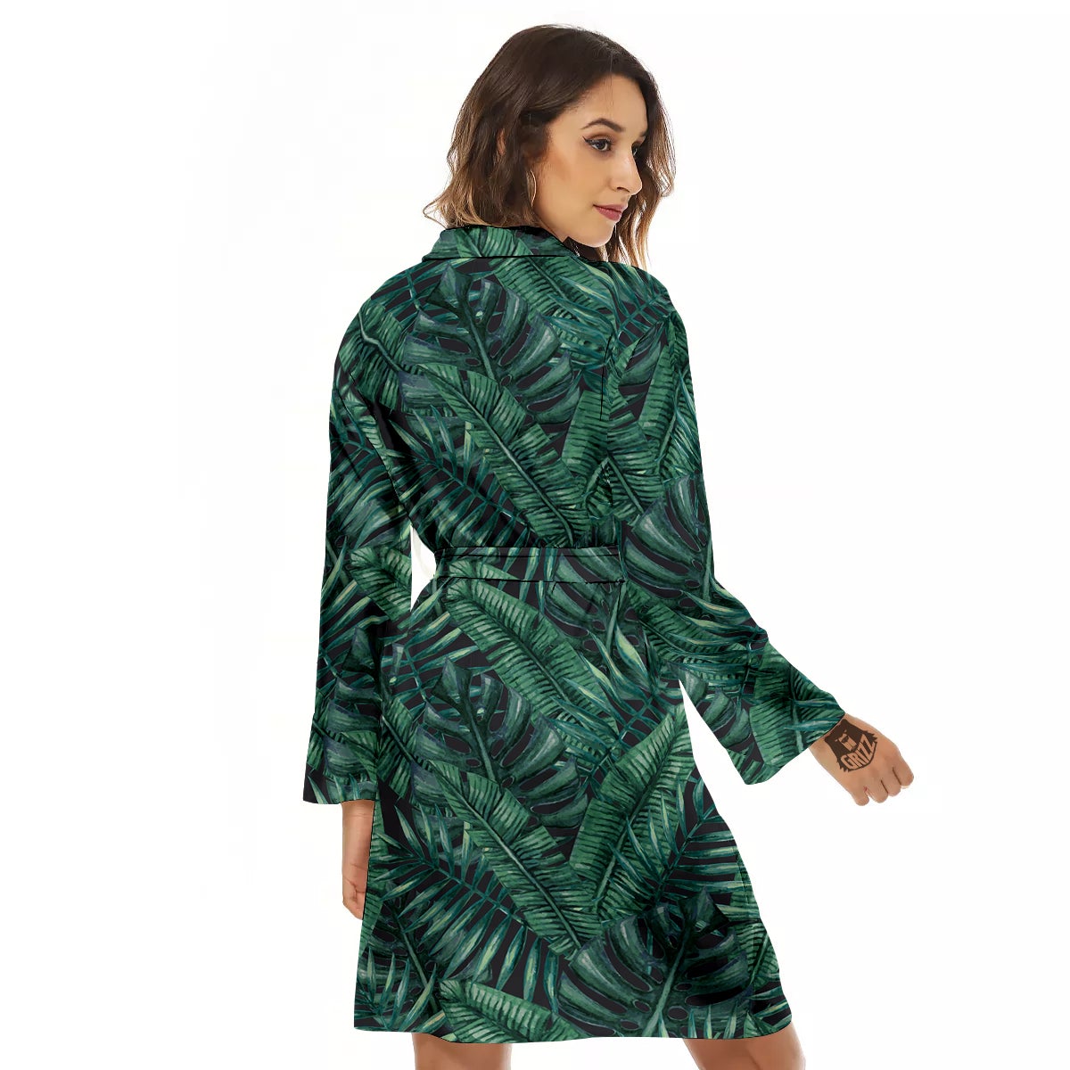 Green Leaf Tropical Print Pattern Women's Robe-grizzshop