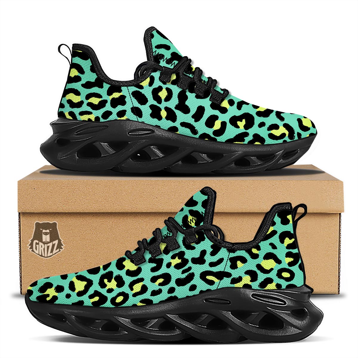 Green Leopard Black Running Shoes-grizzshop