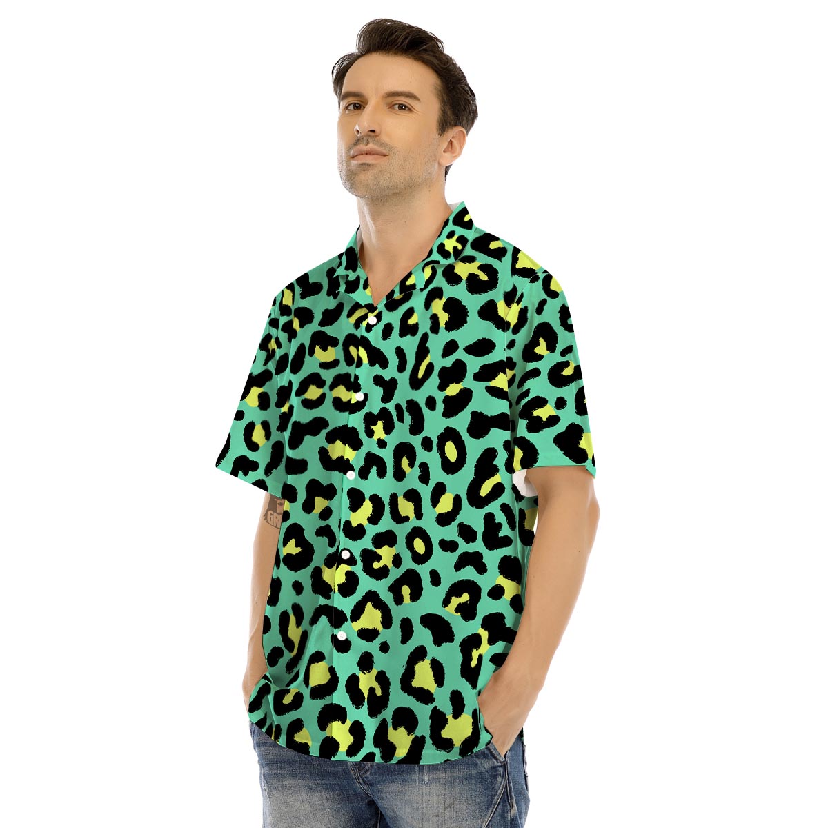 Green Leopard Men’s Hawaiian Shirt-grizzshop