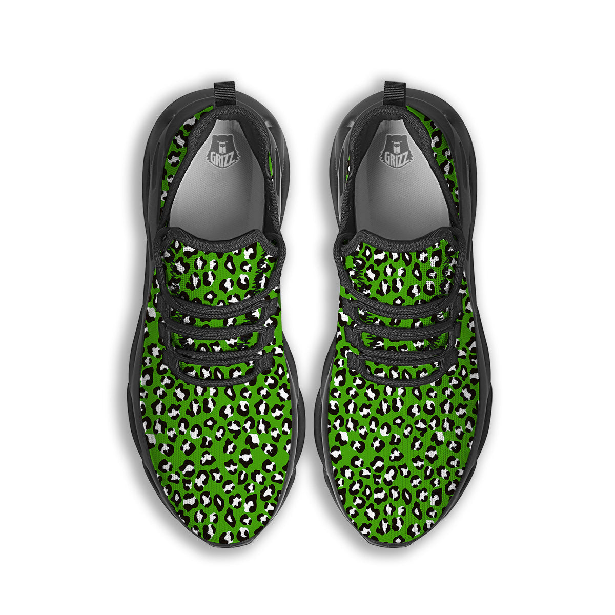 Green Leopard Print Pattern Black Running Shoes-grizzshop