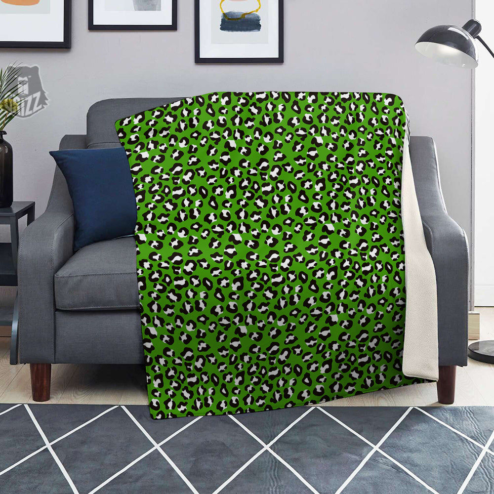 Green Leopard Print Pattern Blanket-grizzshop