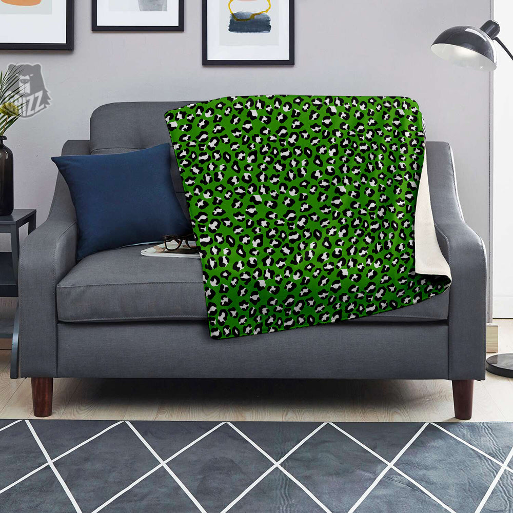 Green Leopard Print Pattern Blanket-grizzshop