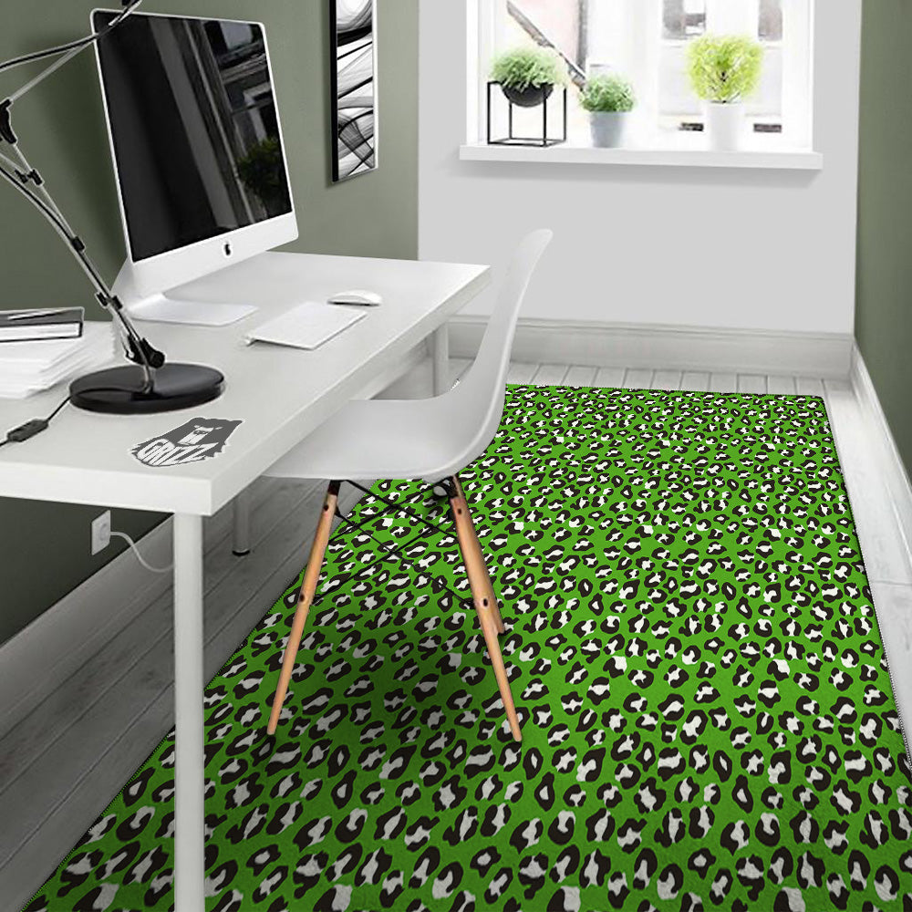 Green Leopard Print Pattern Floor Mat-grizzshop