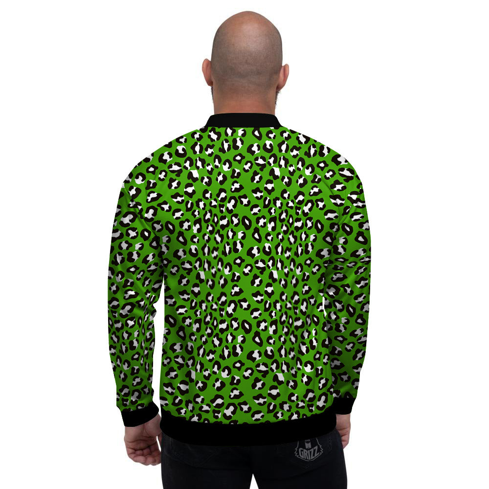 Green Leopard Print Pattern Men's Bomber Jacket-grizzshop