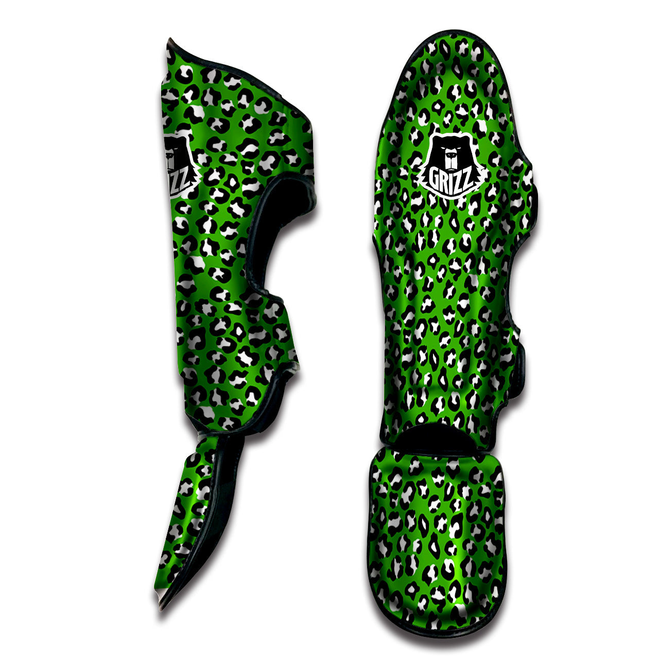 Green Leopard Print Pattern Muay Thai Shin Guards-grizzshop