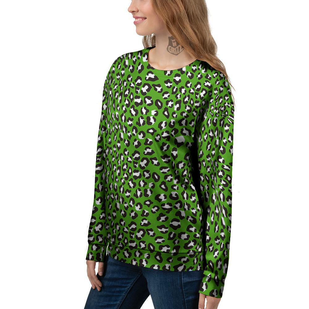 Green Leopard Print Pattern Women's Sweatshirt-grizzshop