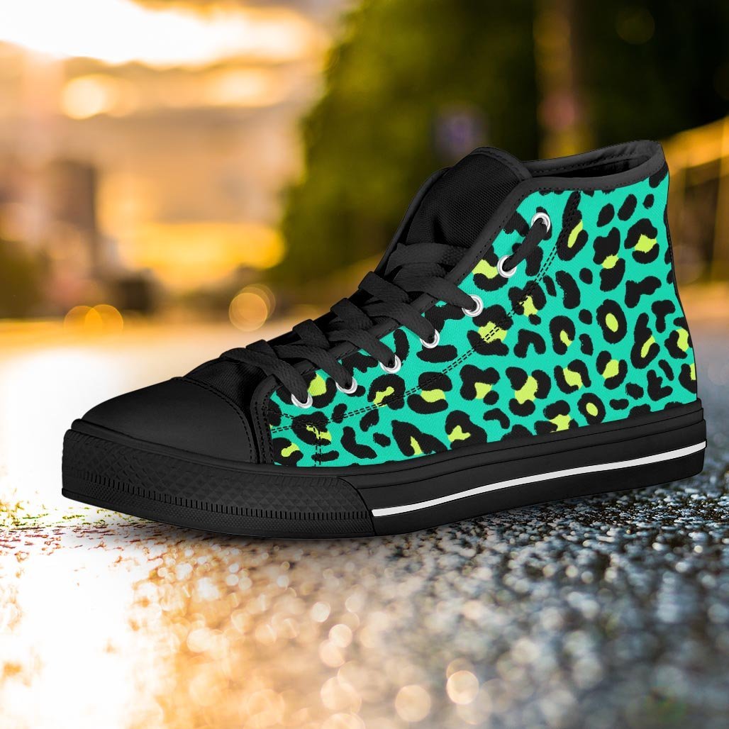 Green Leopard Women's High Top Shoes-grizzshop