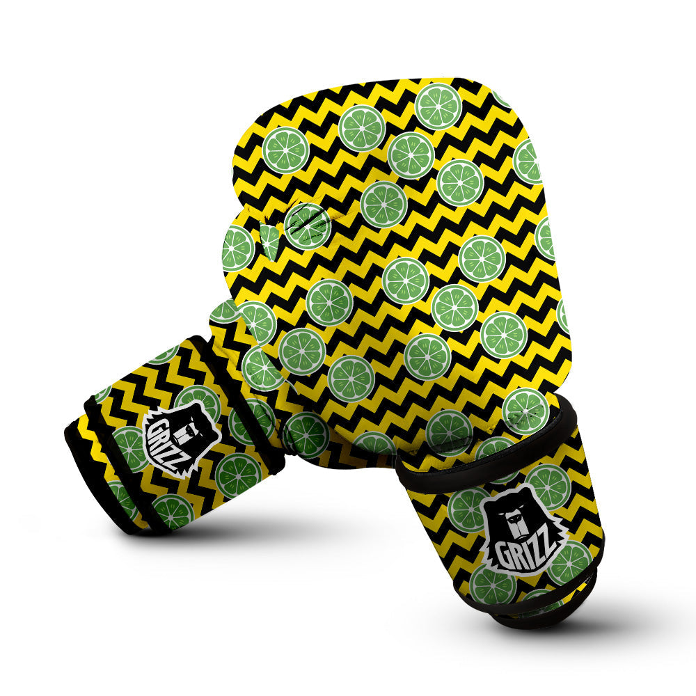 Green Lime And Yellow Zigzag Print Pattern Boxing Gloves-grizzshop