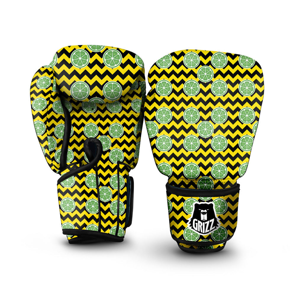 Green Lime And Yellow Zigzag Print Pattern Boxing Gloves-grizzshop